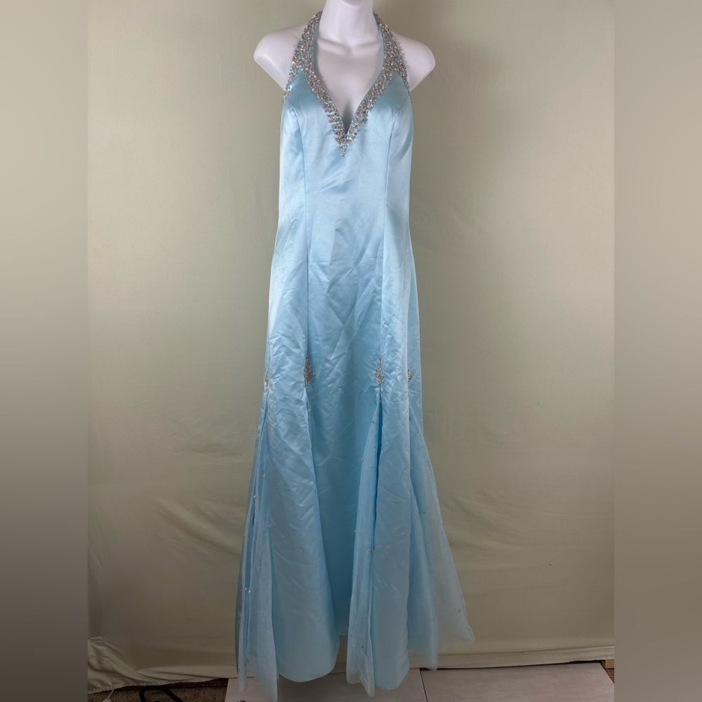 Vintage Antonio Castilli Blue Sequin Halter Mermaid  Prom Formal Event Dress